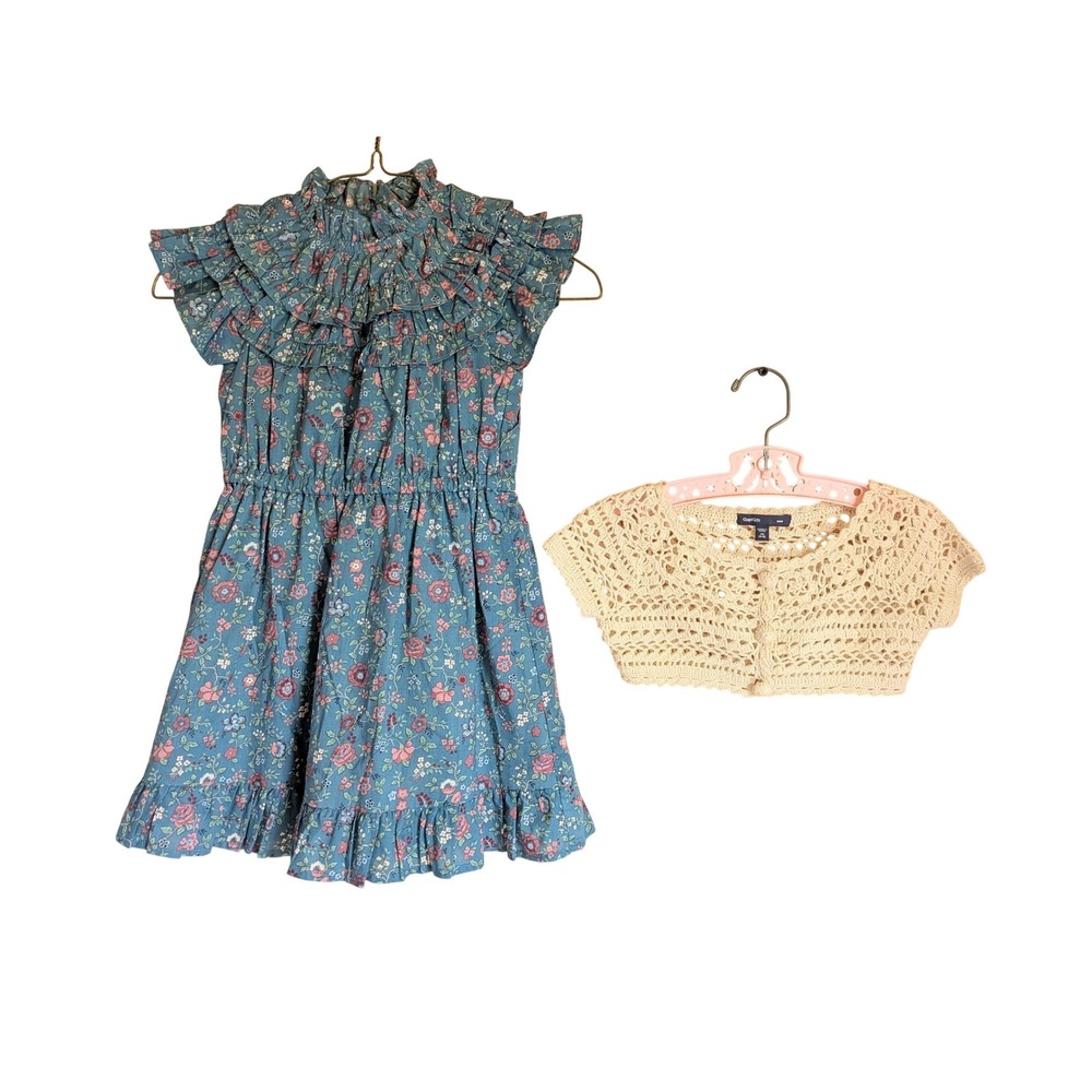 Janie and Jack Dress & GapKids Crochet Shrug 5 Cottagecore Prairie Floral Set